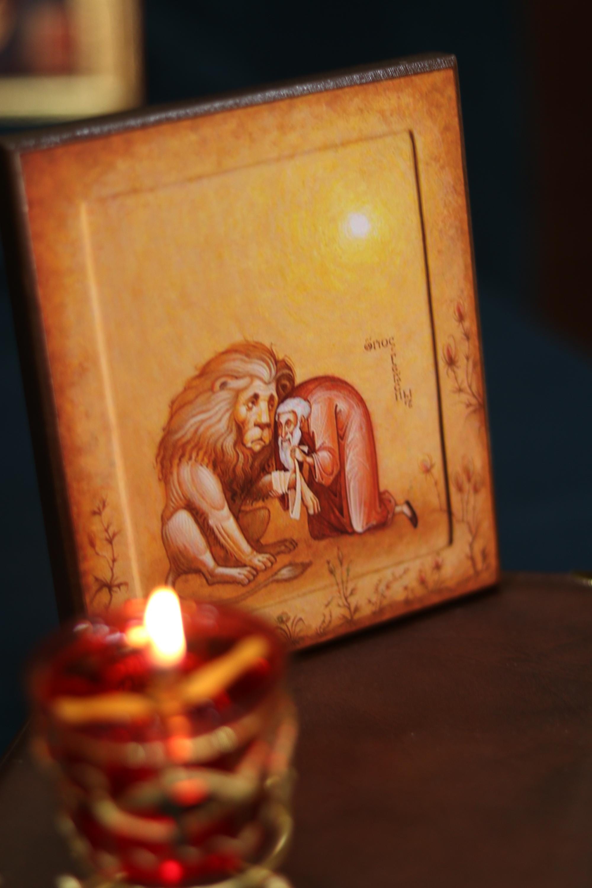 Orthodox Icon St Gerasimus Lion Wooden Icon Religious Gift