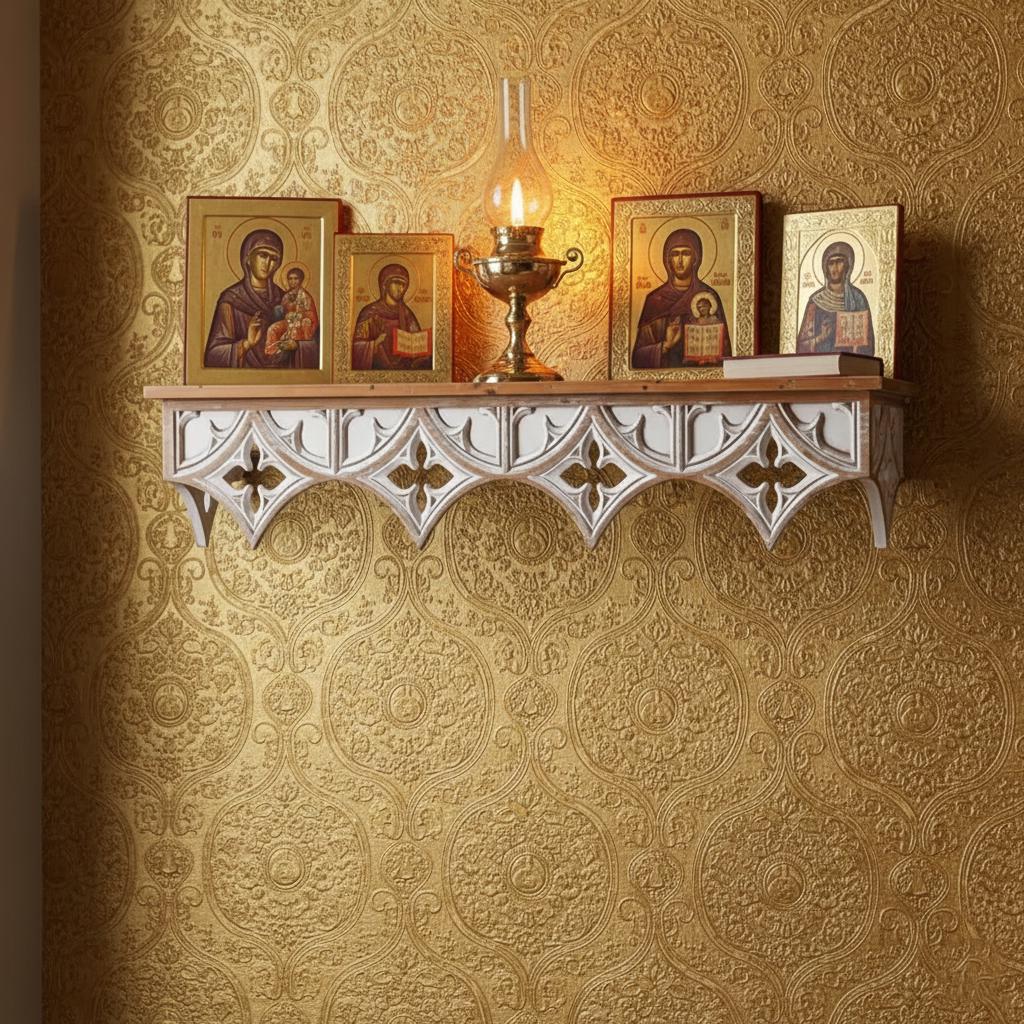 Wooden shelf for a home iconostasis, Orthodox Home Icon Stand, Prayer Corner Shelf
