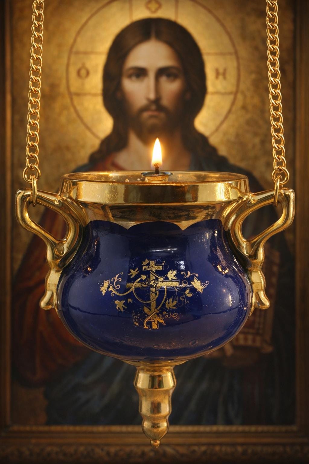 Ceramic Hanging Oil Lamp 6.7in, Orthodox Oil Lamp, Church Oil Lamp, Prayer Corner Lamp
