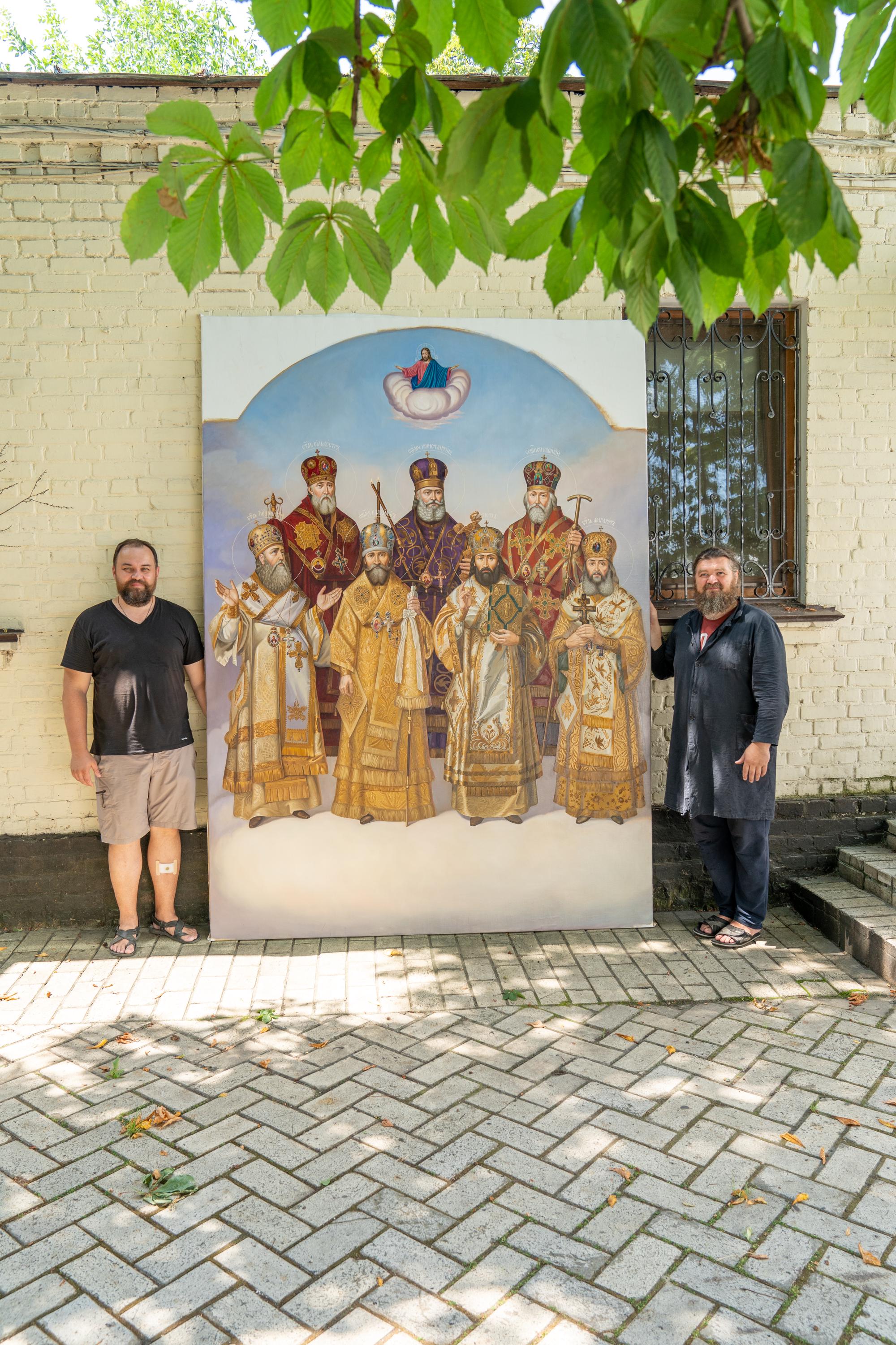 Icon of selected saints, icon on canvas, oil icon, full-length icon of saints, academic style icon, painting of saints, selected saints