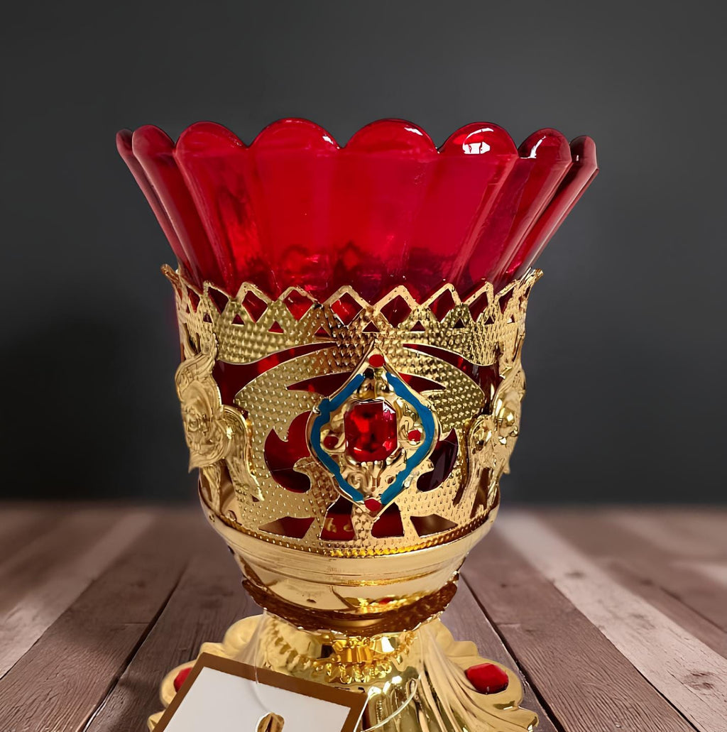 Brass Table Icon Lamp 12cm x 9cm, Orthodox Oil Lamp, Vintage Oil Candle, Retro Icon Lamp, Glass Oil Lamp, Orthodox Christian Prayer Lamp