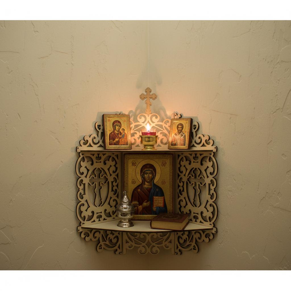 Wooden Icon Shelf 24.4 in Birch Plywood, Orthodox Prayer Corner, Wall Icon Shelf, Religious Decor, Christian Home Altar