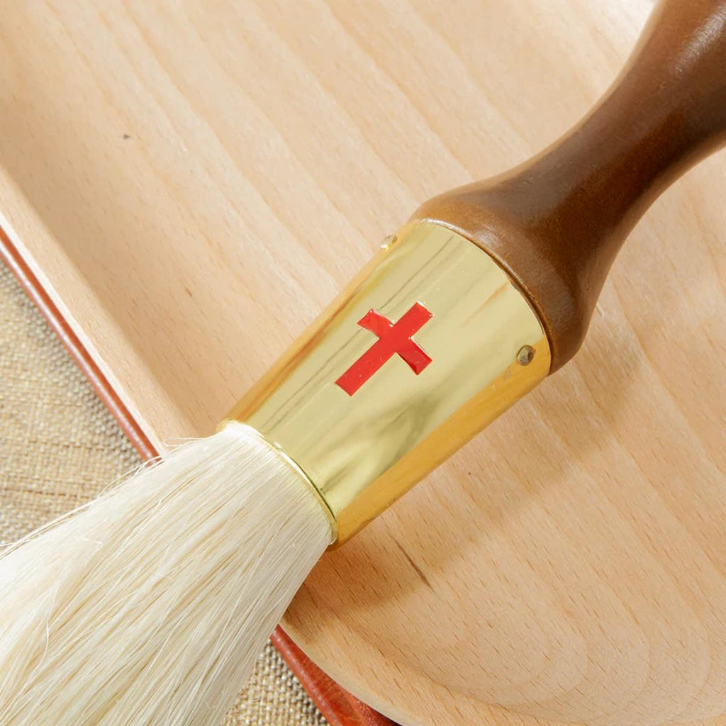 Orthodox Holy Water Brush 15.4" | Brass & Wood Aspergillum | Blue or Red Cross | Priest Blessing Brush | Liturgical Accessory