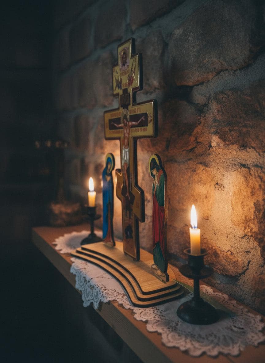 Mini Table Golgotha 8.27 in, Wooden Orthodox Crucifix, Golgotha Cross, Christian Altar Cross, Prayer Corner Decor, Religious Gift