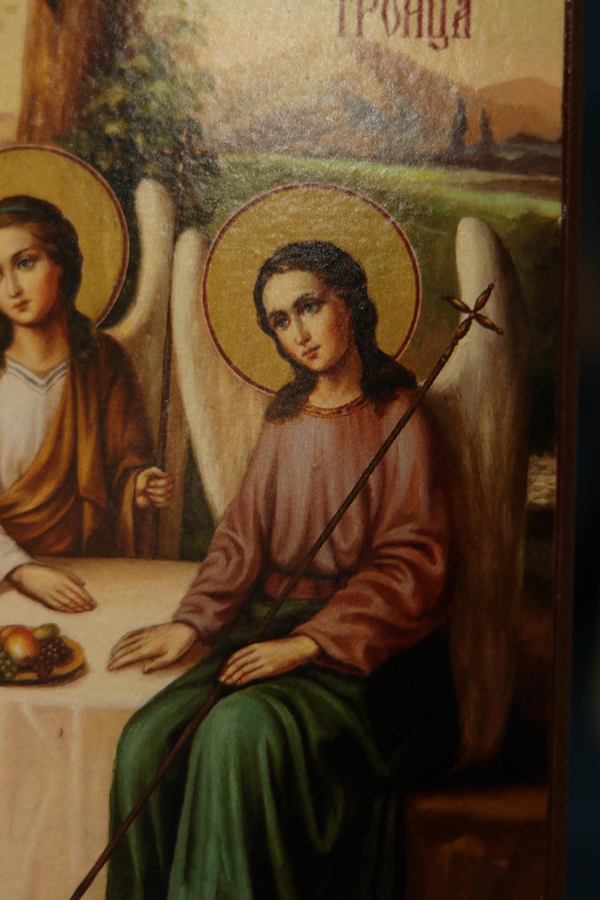 Holy Trinity Wooden Icon Orthodox Religious Wall Art 6.3x4.7 in
