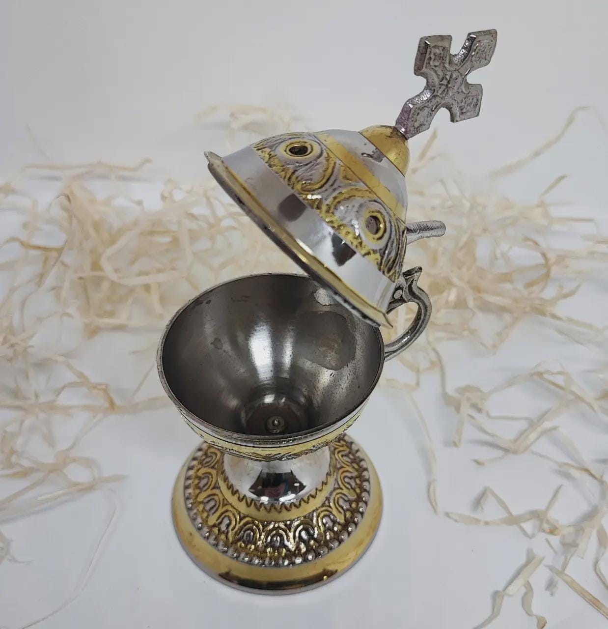 Metal Orthodox Incense Burner 5.5in, Greek Home Censer, Church Incense Holder, Byzantine Censer, Prayer Tool, Altar Supply