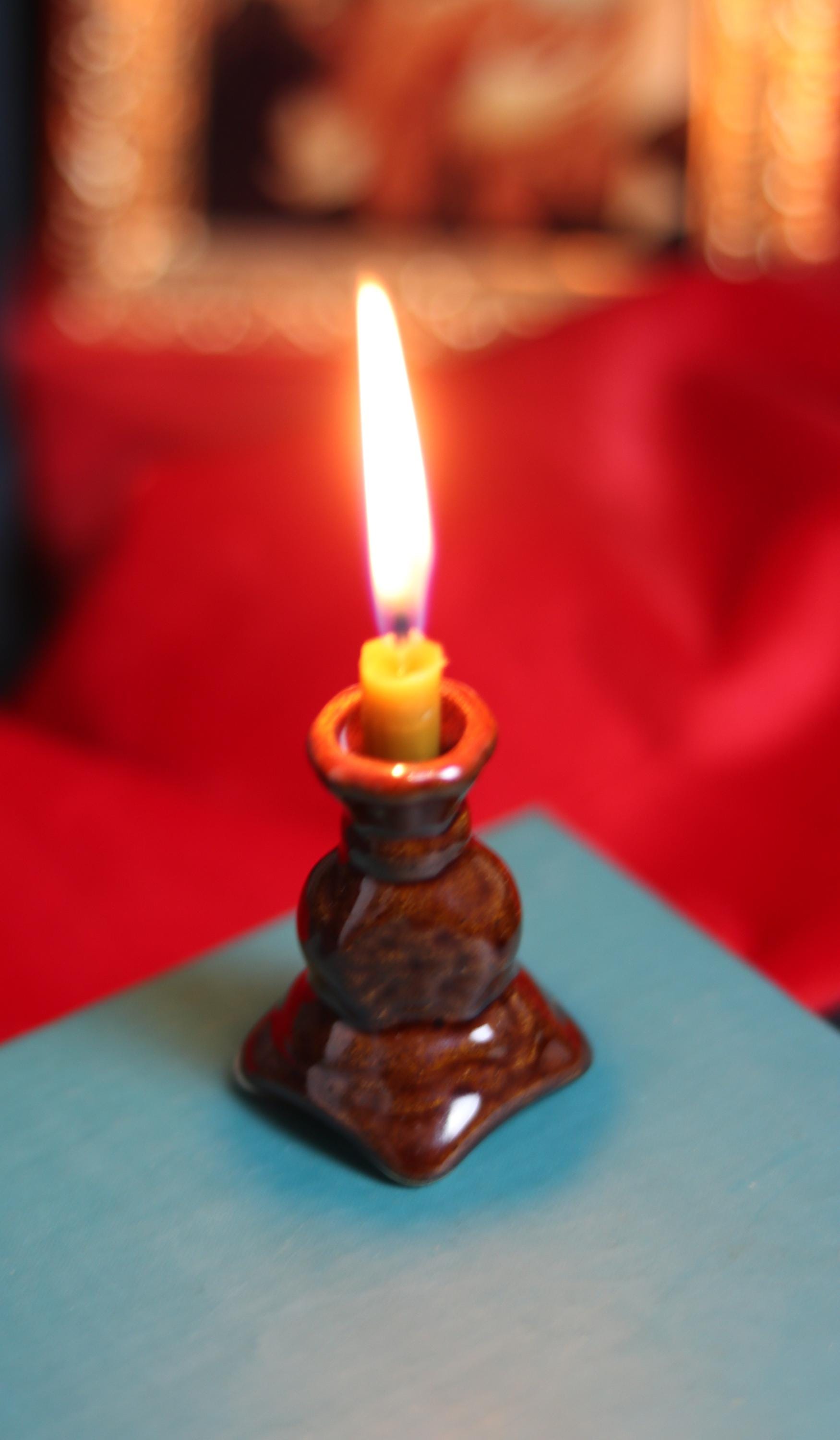 Handmade Ceramic Candle Holder – 7cm Unique Brown Pottery – Rustic Home Decor, Orthodox candlestick, Ceramic candlestick