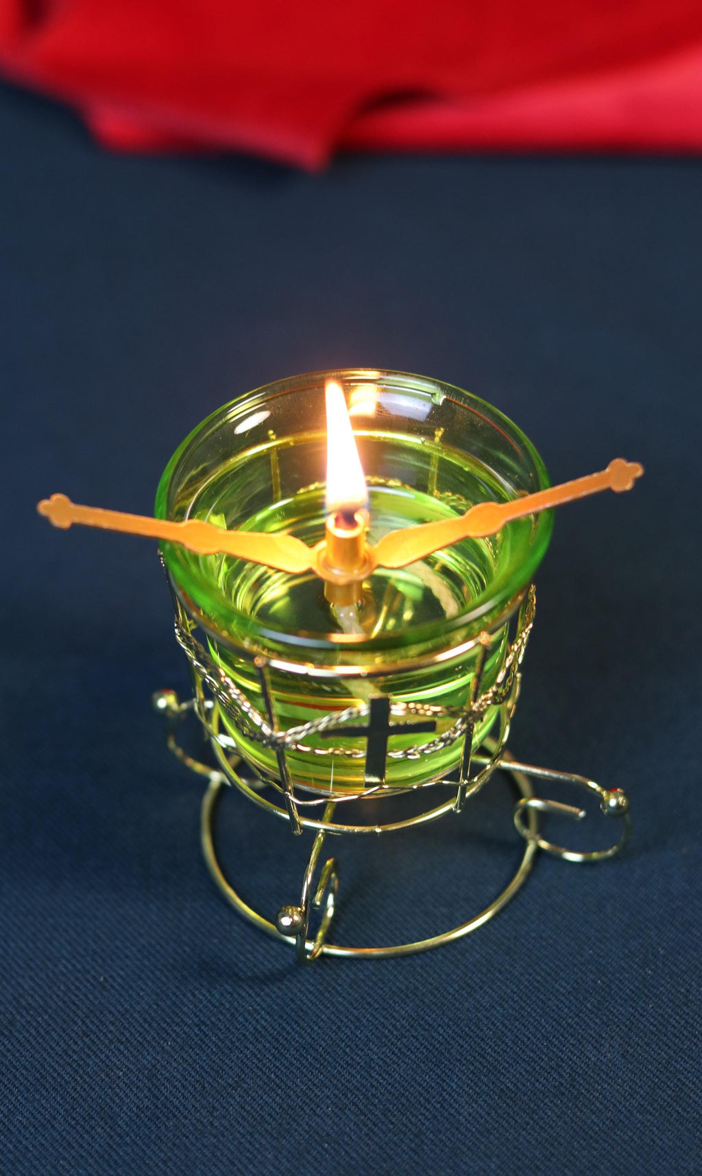 Green Glass Oil Lamp in Metal Stand 2in  – Orthodox Candle Holder for Prayer, Aromatherapy, Altar Decor, Christian Gift, Orthodox prayer