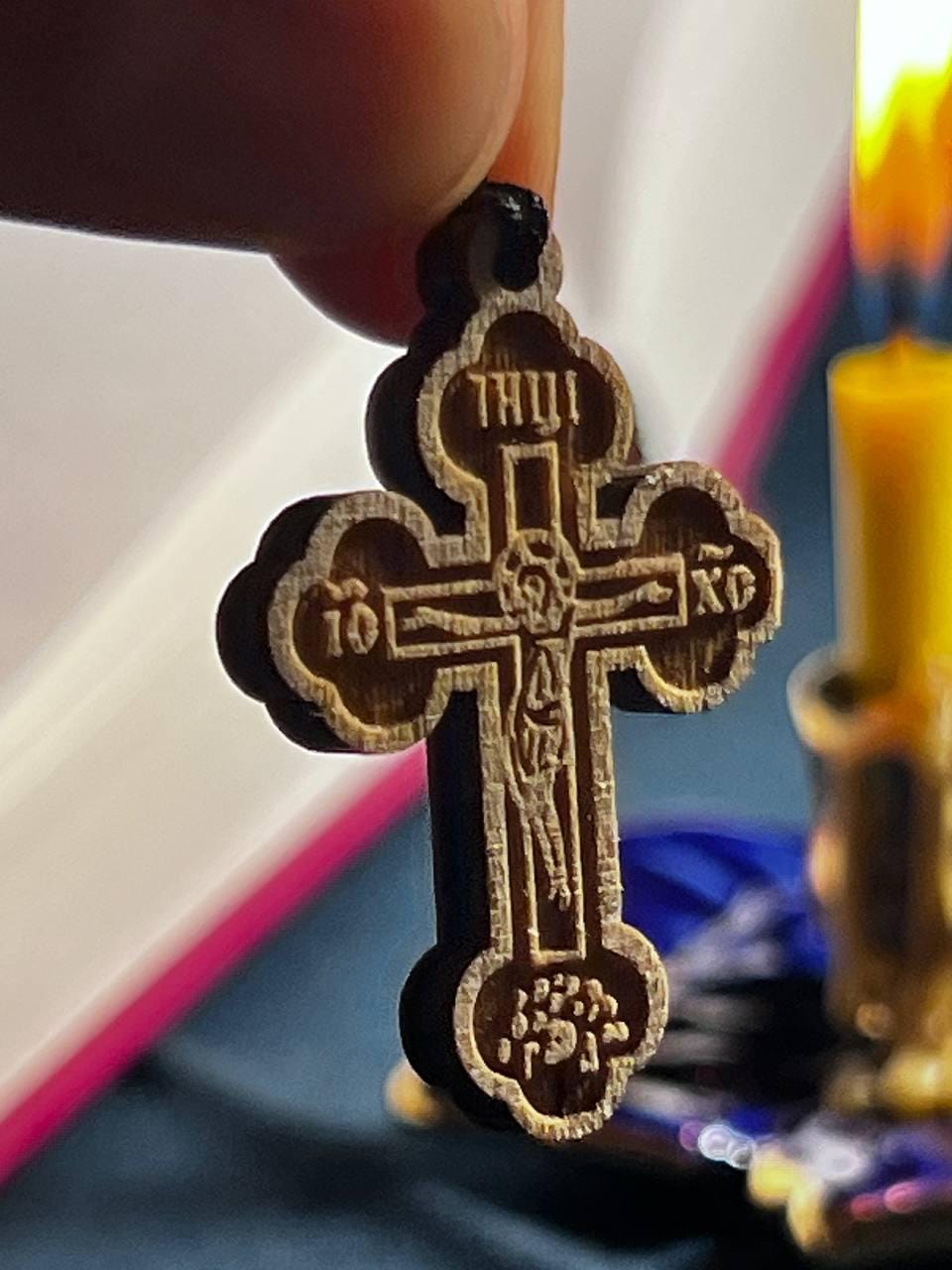 Orthodox Wooden Cross Pendant – Compressed Wood, Jesus Crucifix, Blessed in Church, Orthodox cross, Orthodox icon