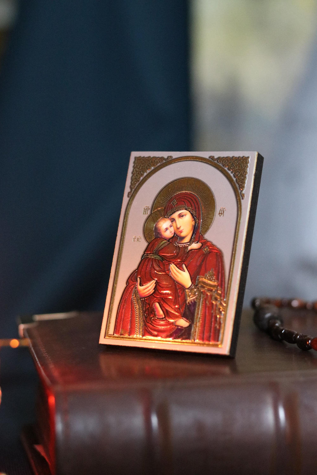 Wooden Orthodox Virgin Mary Icon 3.3in, Mother Of God With Child, Small Prayer Icon