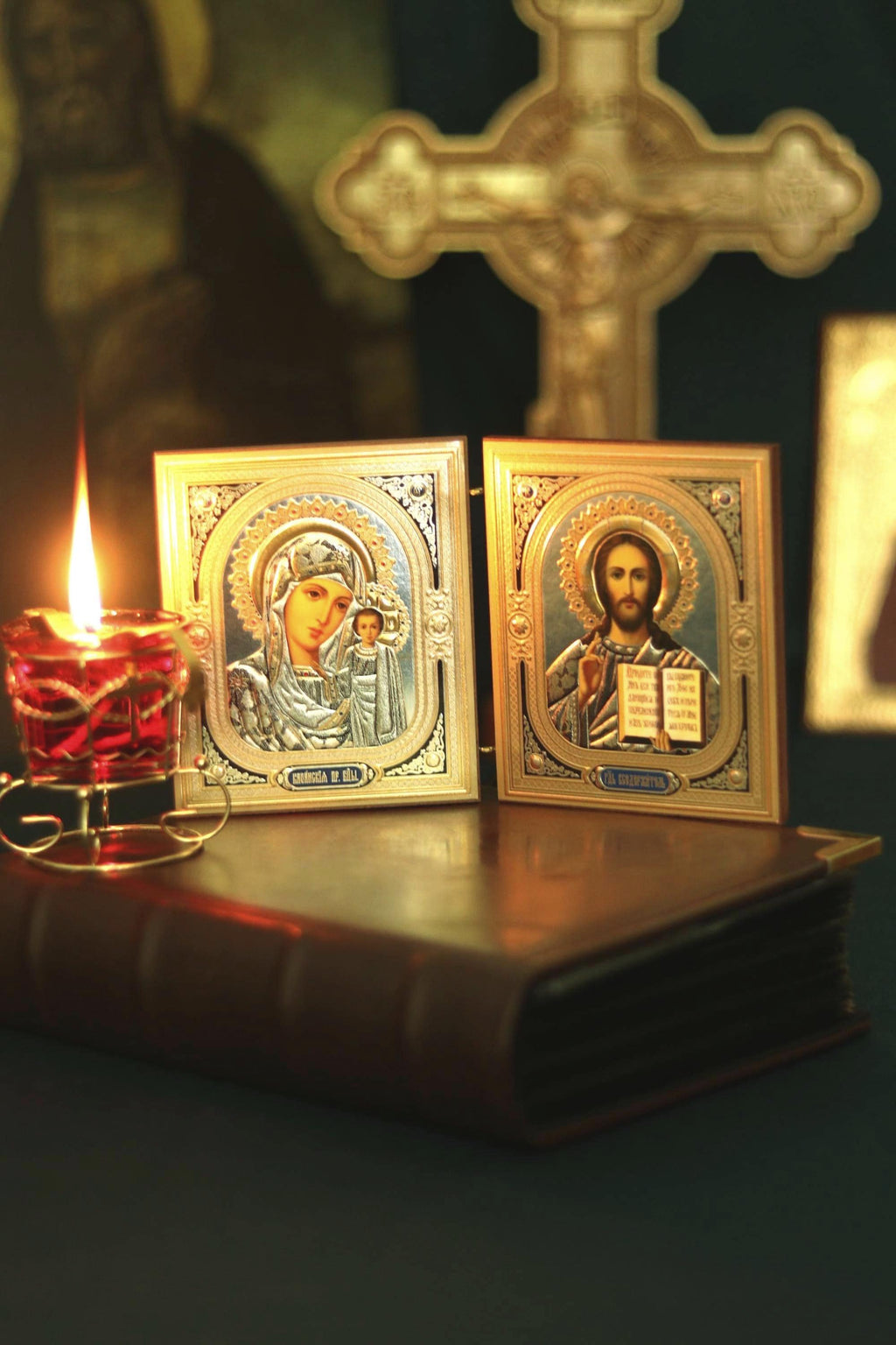 Kazan Mother of God and Jesus Christ Diptych Orthodox Icon 4.7in