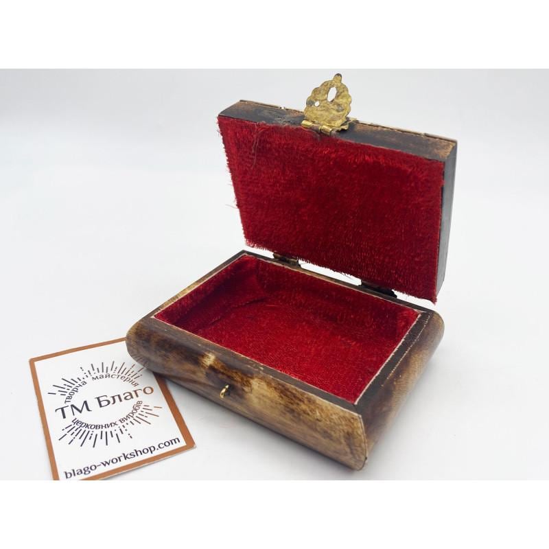 Wooden Religious Box with Lock Velvet Lined, Small Case 3.5 in