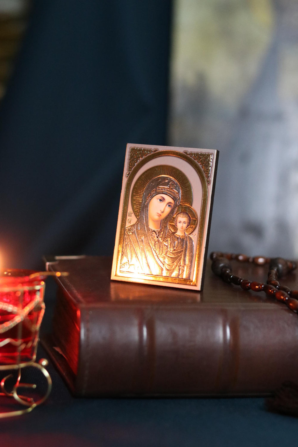 Wooden Orthodox Virgin Mary Icon 3.3in, Mother Of God With Child, Small Prayer Icon