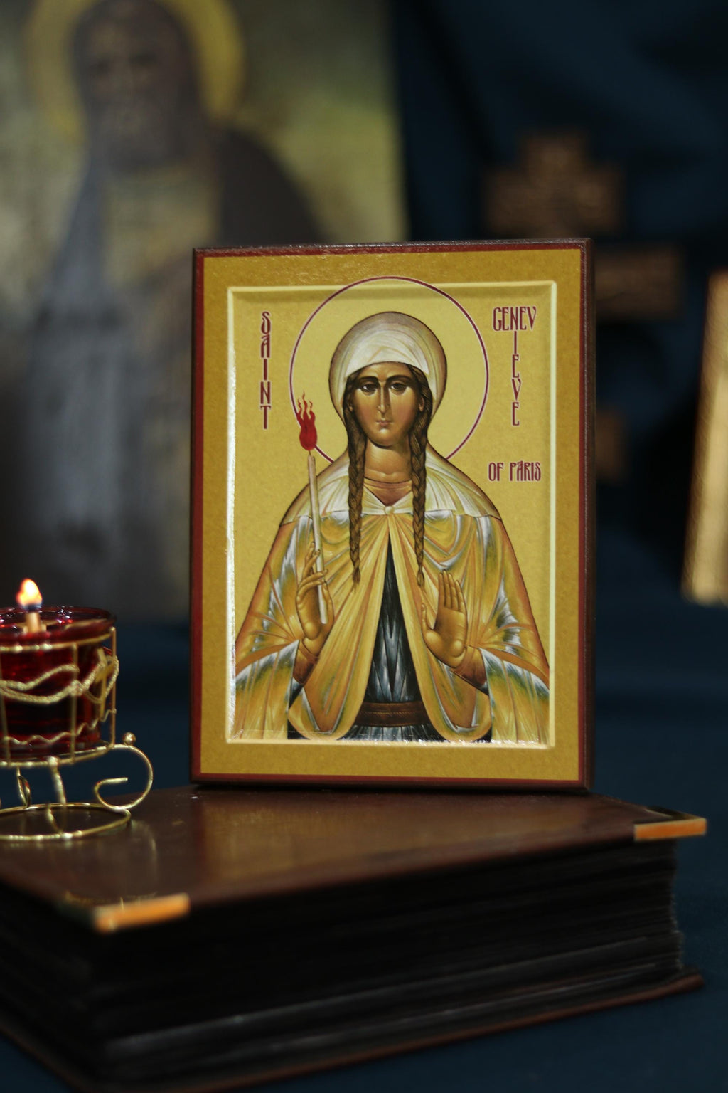 Saint Genevieve of Paris Orthodox Wooden Icon Christian Prayer