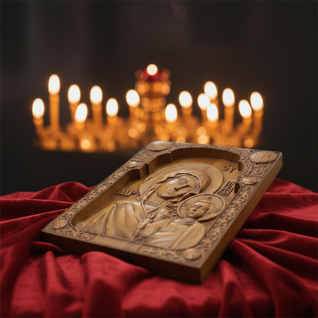 Handmade Wooden Icon 7.1x5.5 in, Beech Orthodox Icon Virgin Mary and Jesus, Christian Wall Decor, Religious Gift, Hanging Icon