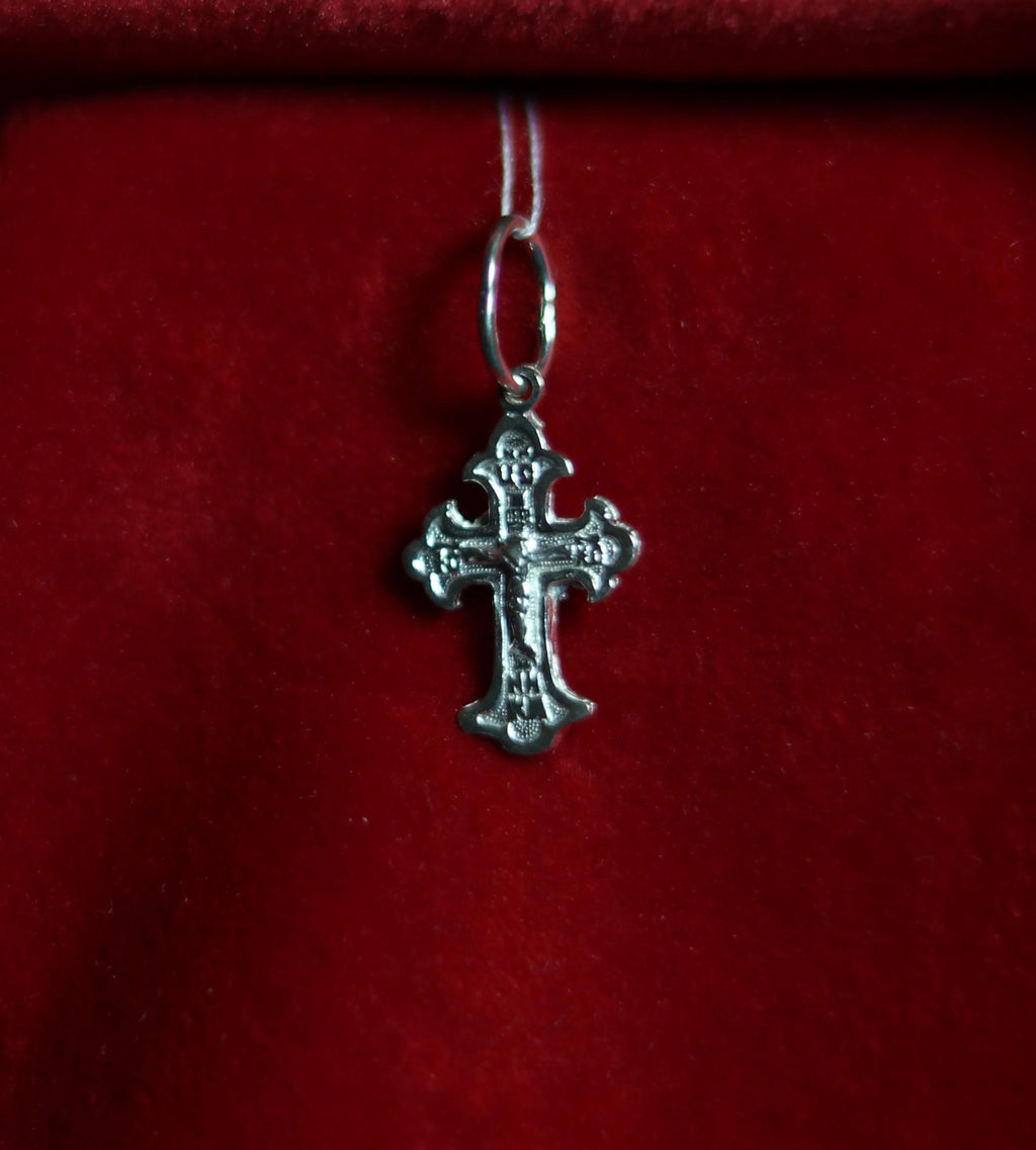 Small Orthodox Silver Cross Pendant – Sterling Silver 925 – 1.1×1.9 cm – 0.66 g – Christian Religious Necklace Charm, Greek orthodox cross