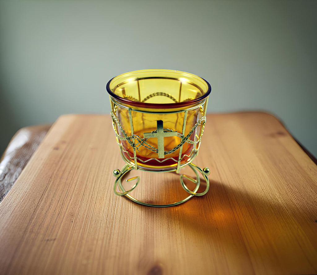 Yellow Glass Icon Lamp 80mm x 50mm, Oil Lamp, Retro Lamp, Vintage Oil Lamp, Glass Oil Lamp, Orthodox Christian Prayer Lamp, Eastern Orthodox