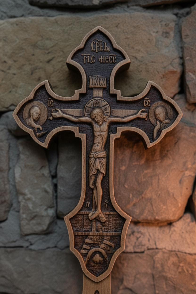 Christian hand cross made of beech wood 12"x5".