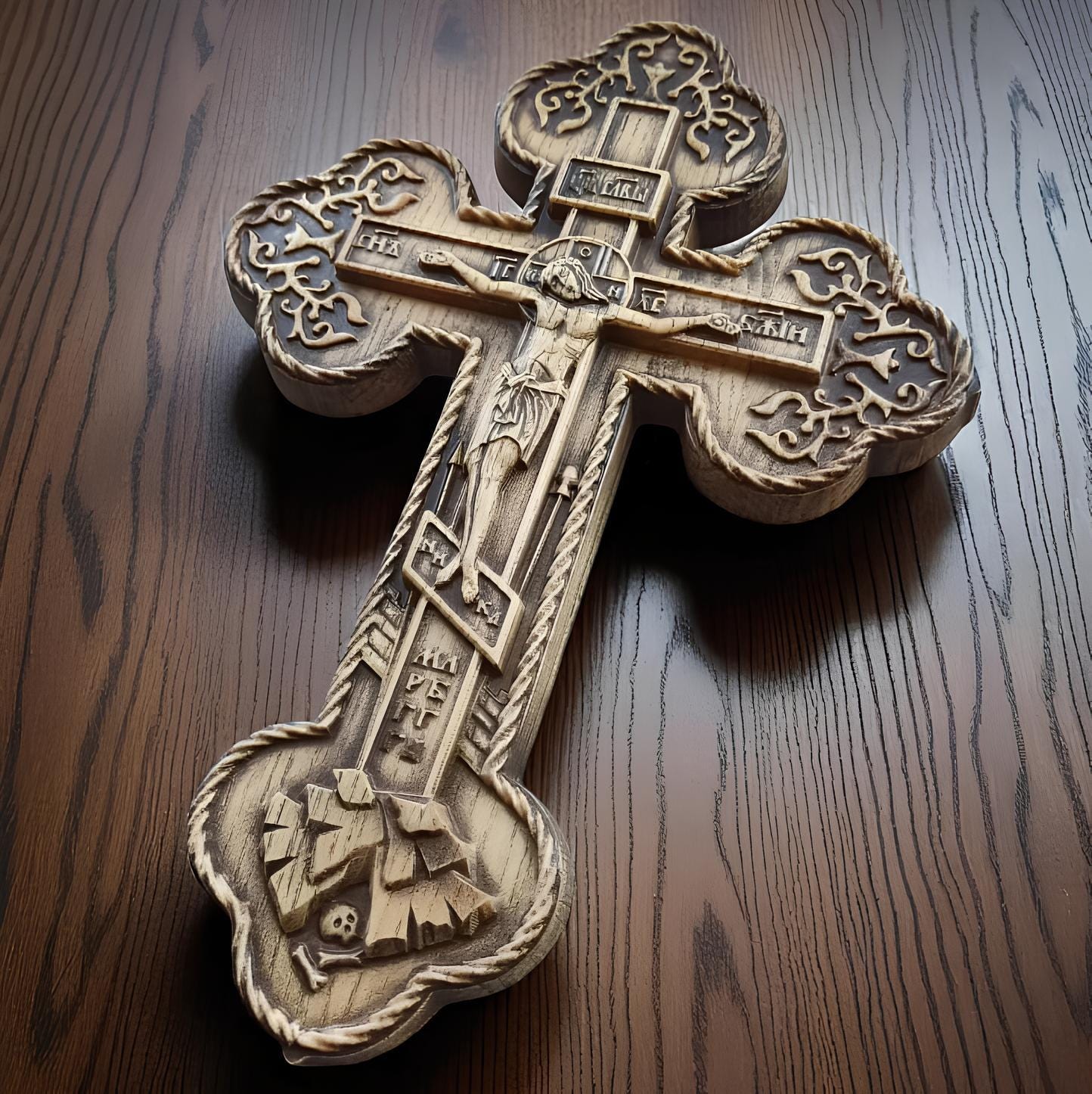 Orthodox Wooden Crucifix, Handcrafted Oak Wood Cross