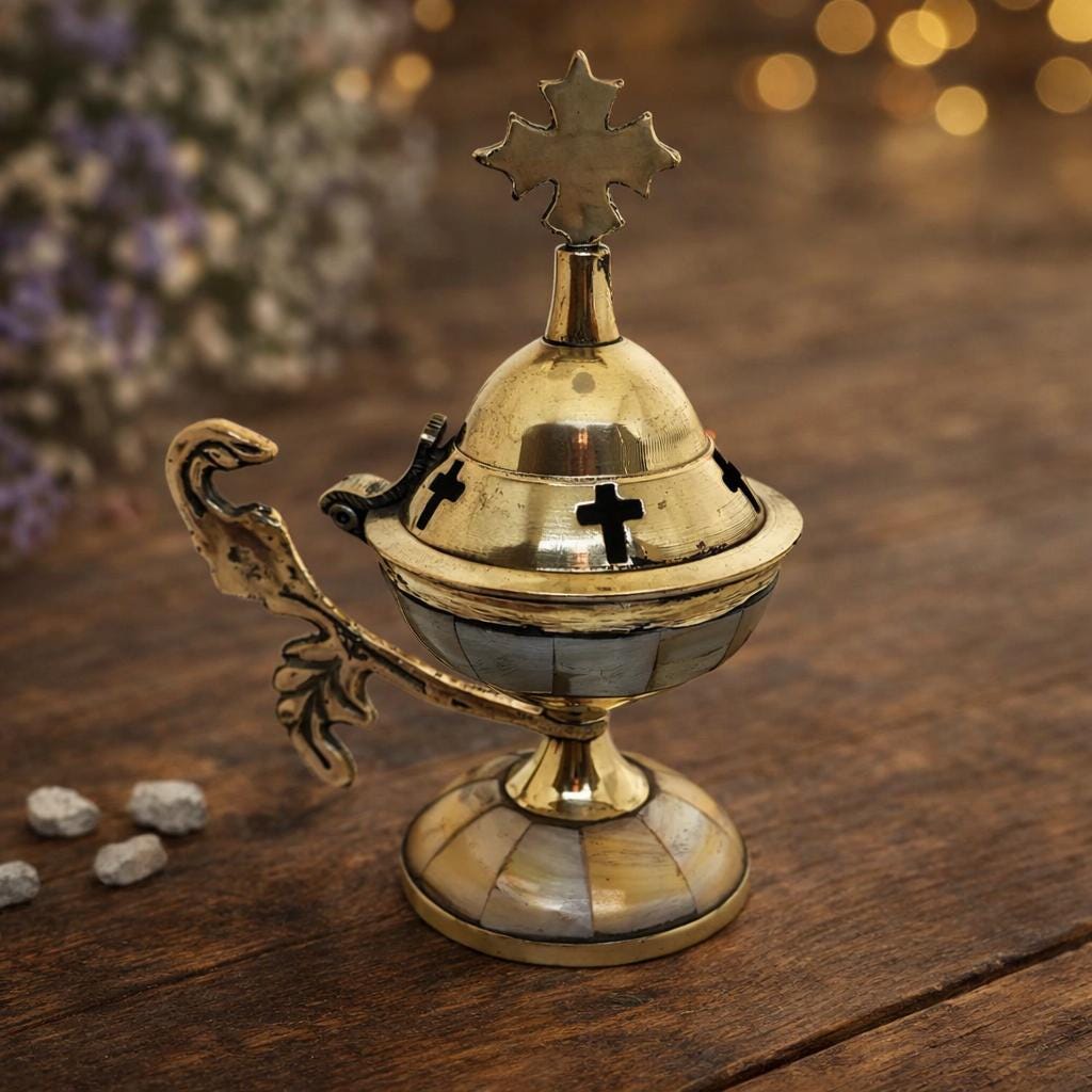 4.9in Metal Orthodox Incense Burner, Home Censer, Church Incense Holder