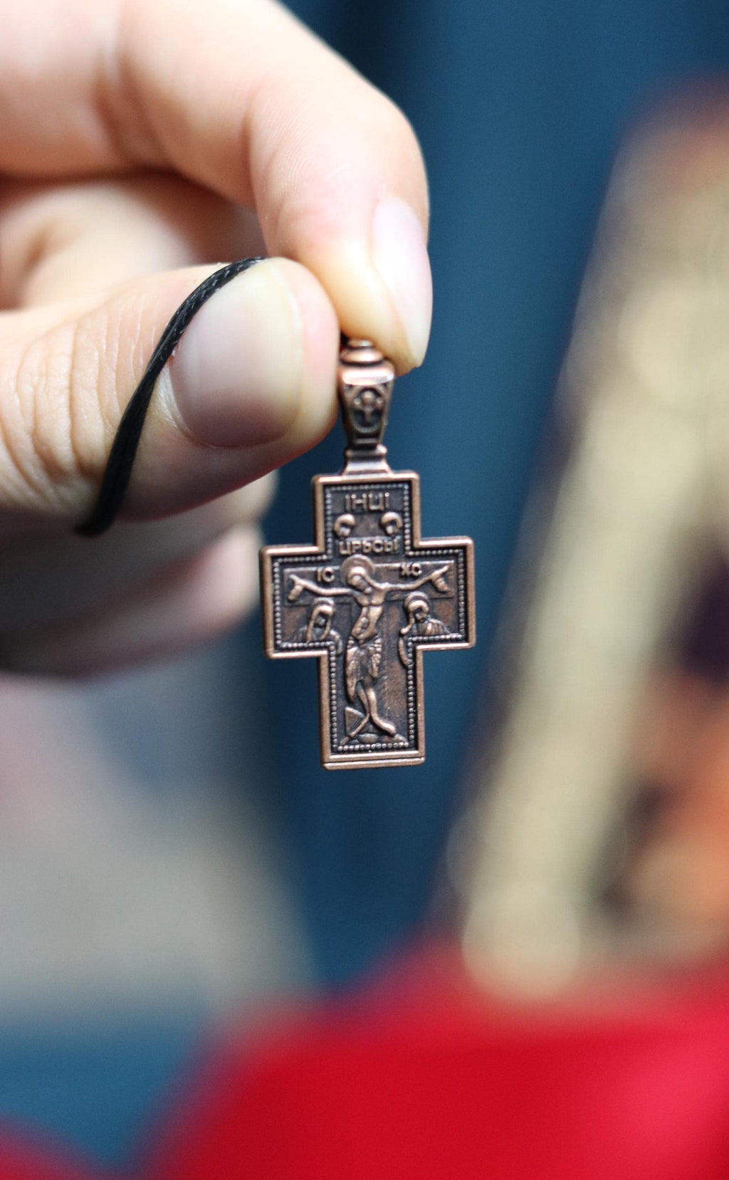 Orthodox Crucifix Necklace – Bronze Cross with Jesus – Back Virgin Mary “The Sign” – 0.7x1 in Pendant, Orthodox cross, Christian jewelry