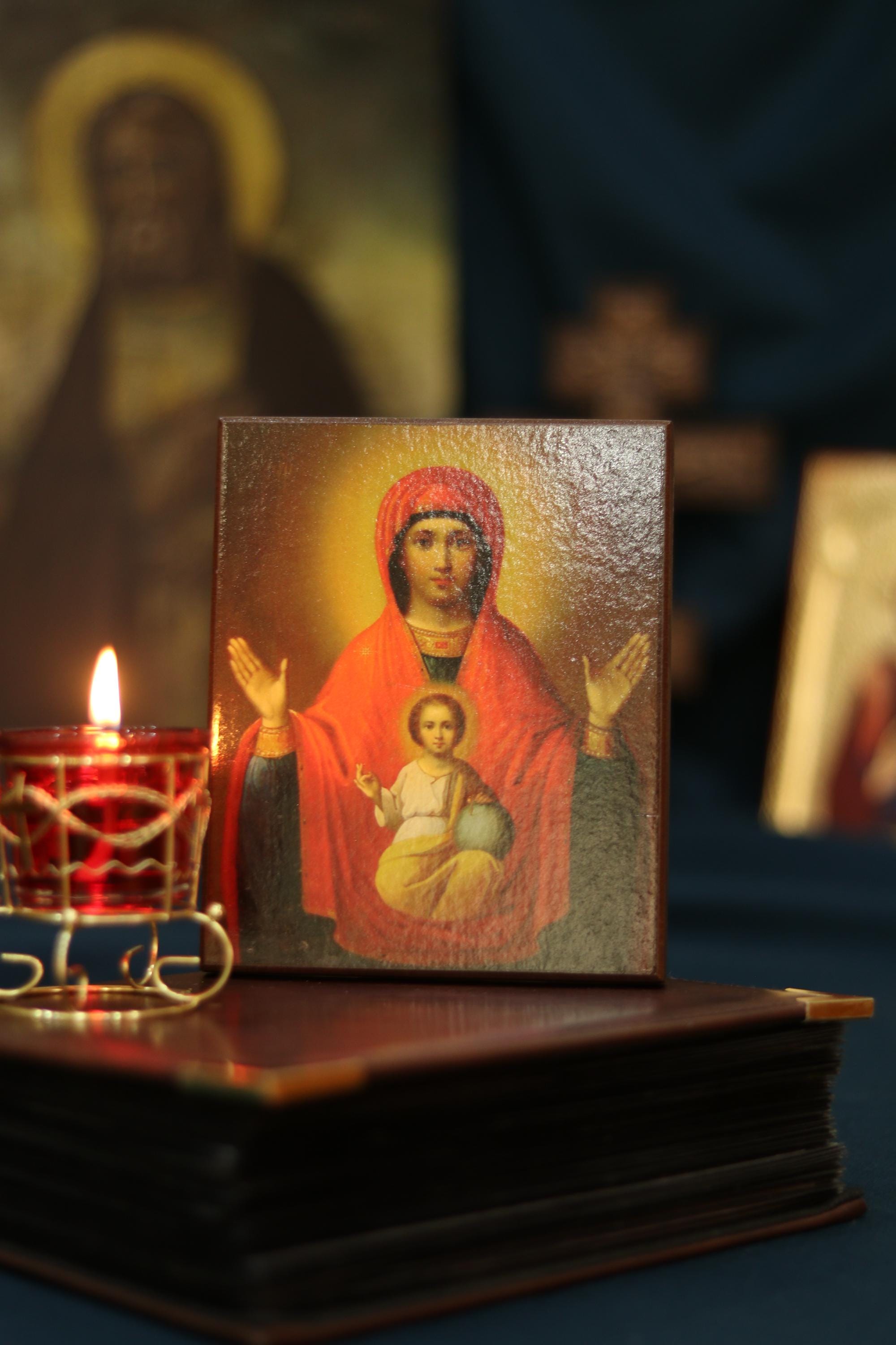 Wooden Icon Orthodox Icon, Virgin Mary Sign Icon