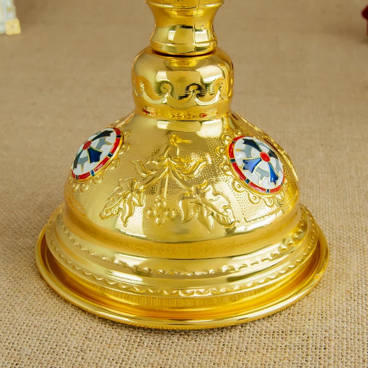 Orthodox Eucharistic accessories: chalice, paten, spoon, ewer. Holy Communion set.