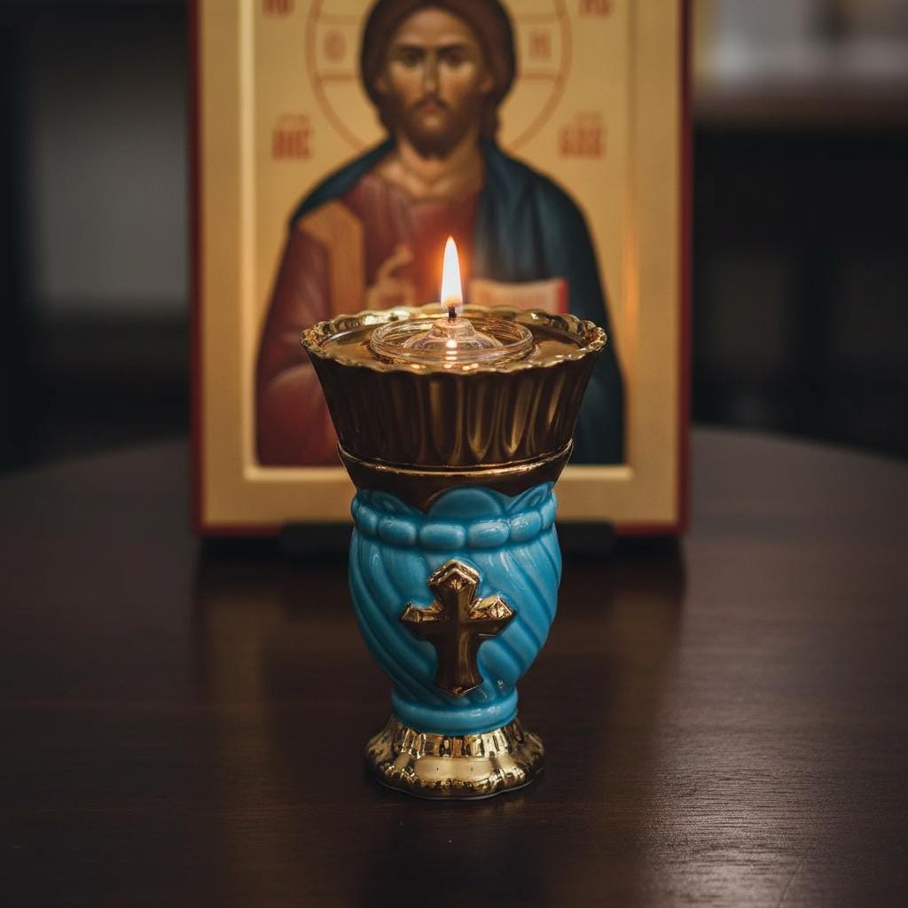 5.1in Ceramic Oil Lamp, Orthodox Lampada, Prayer Lamp