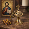 Brass Incense Burner 3.9 in, Orthodox Metal Censer with Lacquer, Christian Thurible