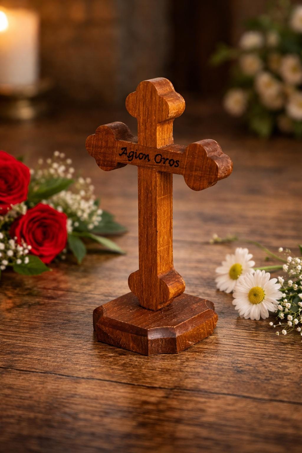 Wooden Cross with Stand 4.3x2.8 Inch, Orthodox Crucifix, Table Cross