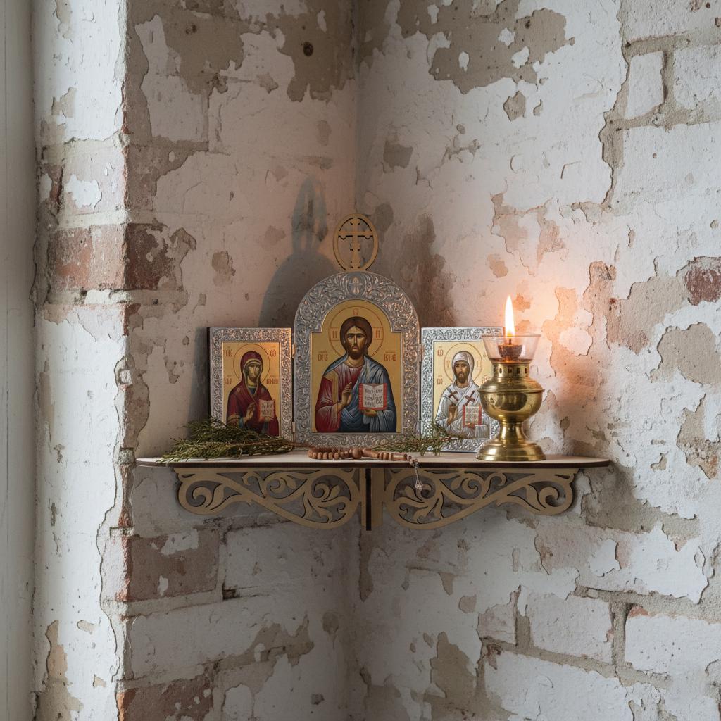Wooden Icon Shelf 18.9 In, Orthodox Iconostasis Shelf, Prayer Corner, Christian Home Decor