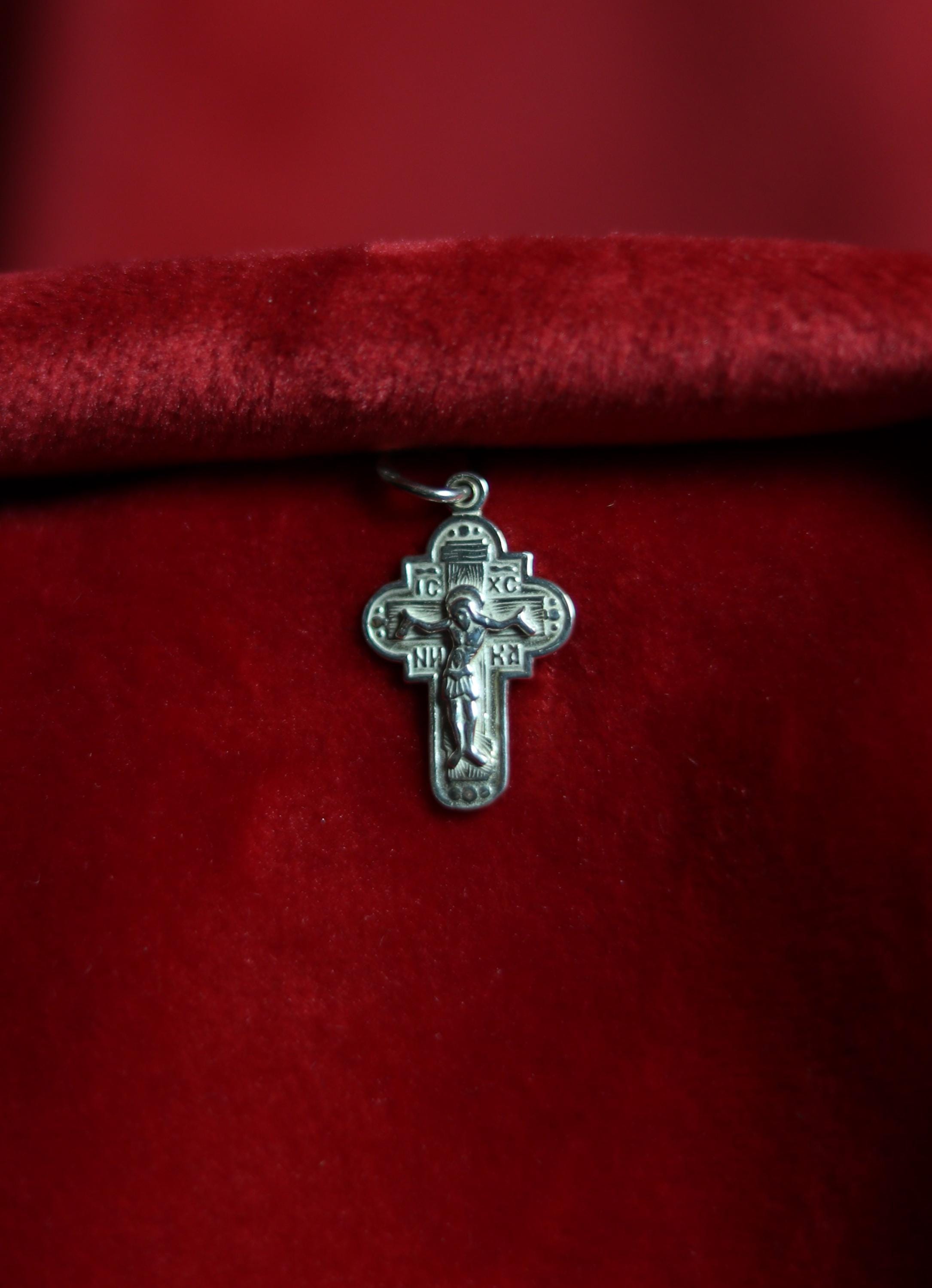 Sterling Silver Orthodox Cross Pendant 1.9 cm, 1.2 g Detailed Eastern Crucifix, Christian Gift, Orthodox necklace, Orthodox pendant