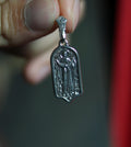 Sterling Silver 925 Orthodox Virgin Mary Pokrov Medal Pendant | 0.98×0.47 in | 3.55g | Blackened Christian Icon Jewelry, Greek orthodox