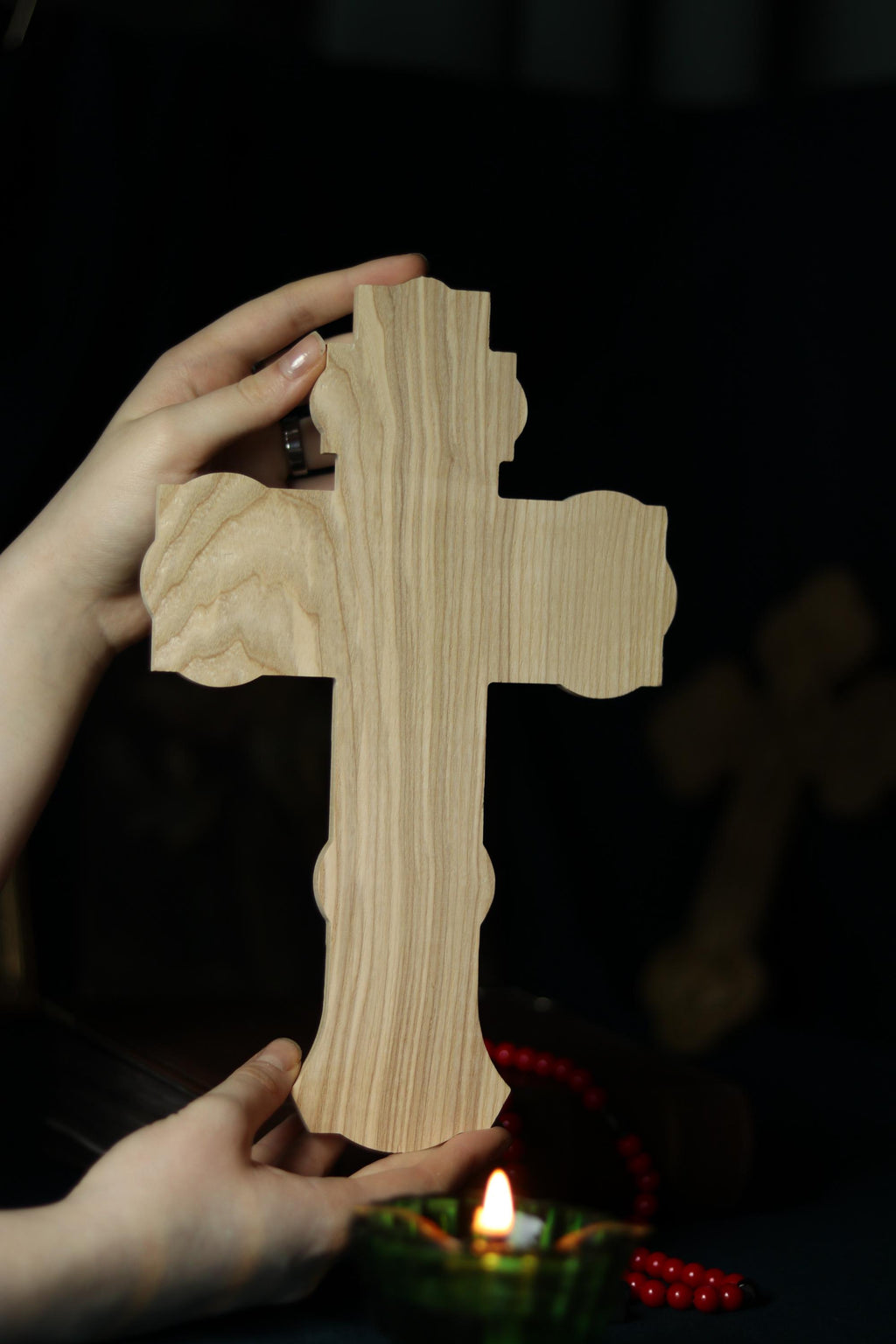 12in Beech Wood Cross, Wooden Cross, Orthodox Crucifix,Lord Jesus Christ