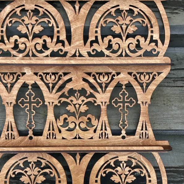 33.5 in Wooden Icon Shelf, Orthodox Iconostasis, Prayer Corner Shelf, Christian Wall Altar