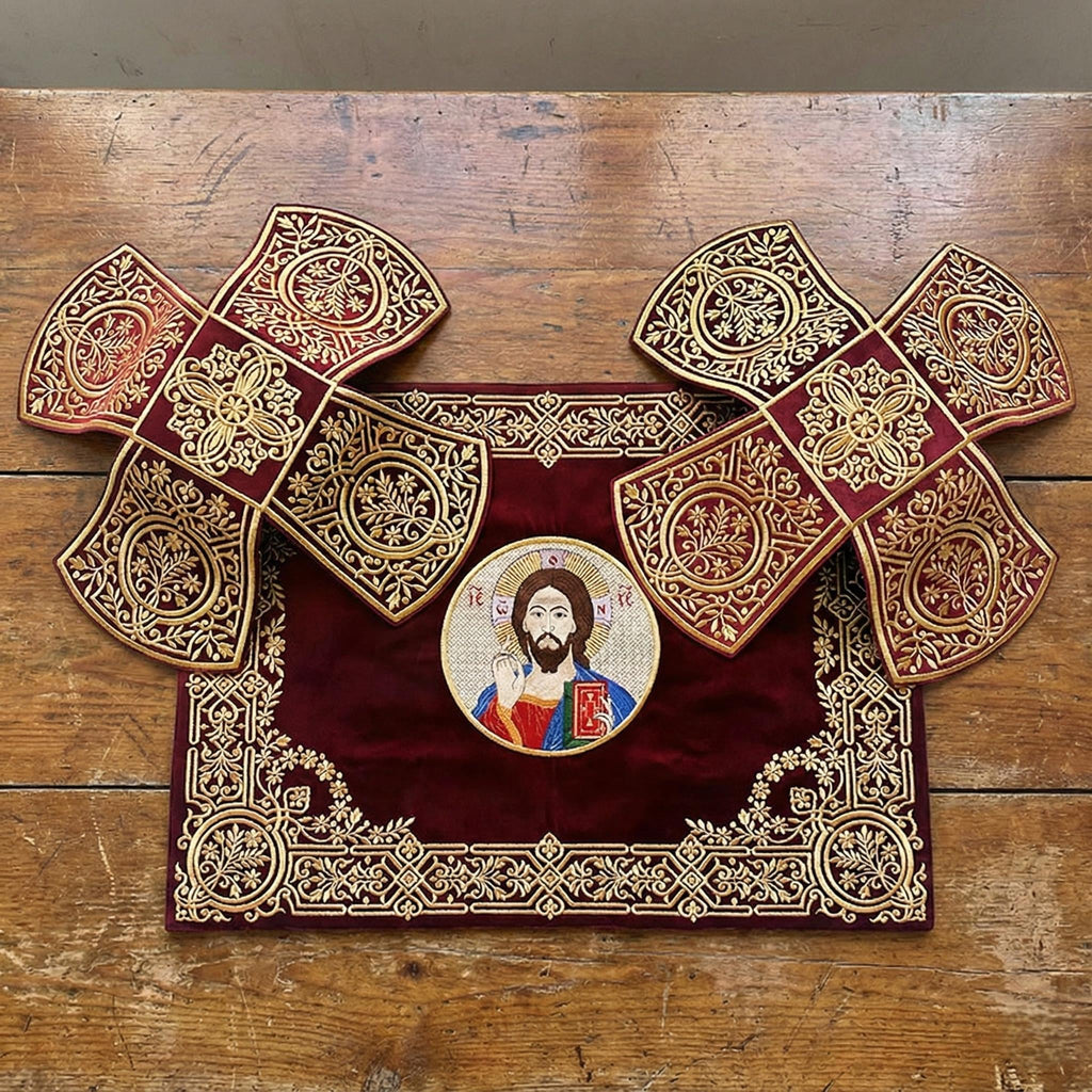 18.9x25.6 In Liturgical Veil Set, Orthodox Church Covers, Savior Icon Embroidery, Altar Veils, Eucharistic Cover