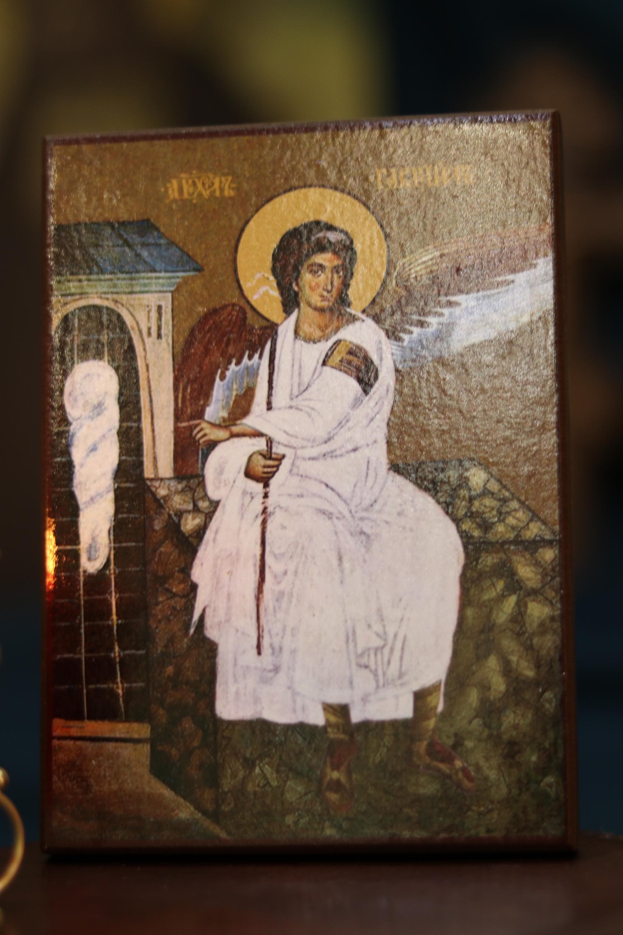 Orthodox Wooden Icon 6.3x4.7 in., Archangel Gabriel Icon, Christian Wall Art