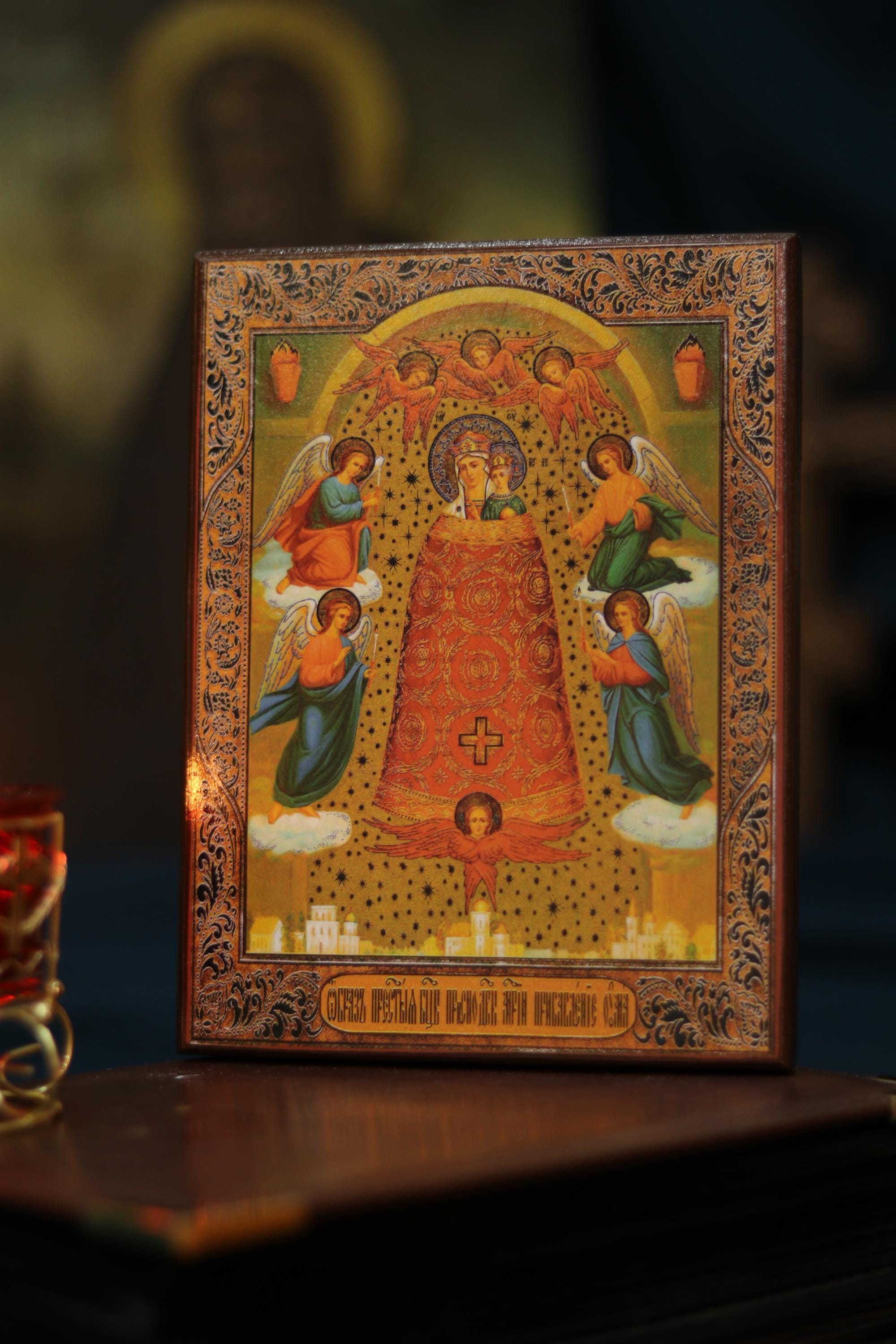 Adding of Mind Mary Icon Wooden Orthodox 6.3x4.7in