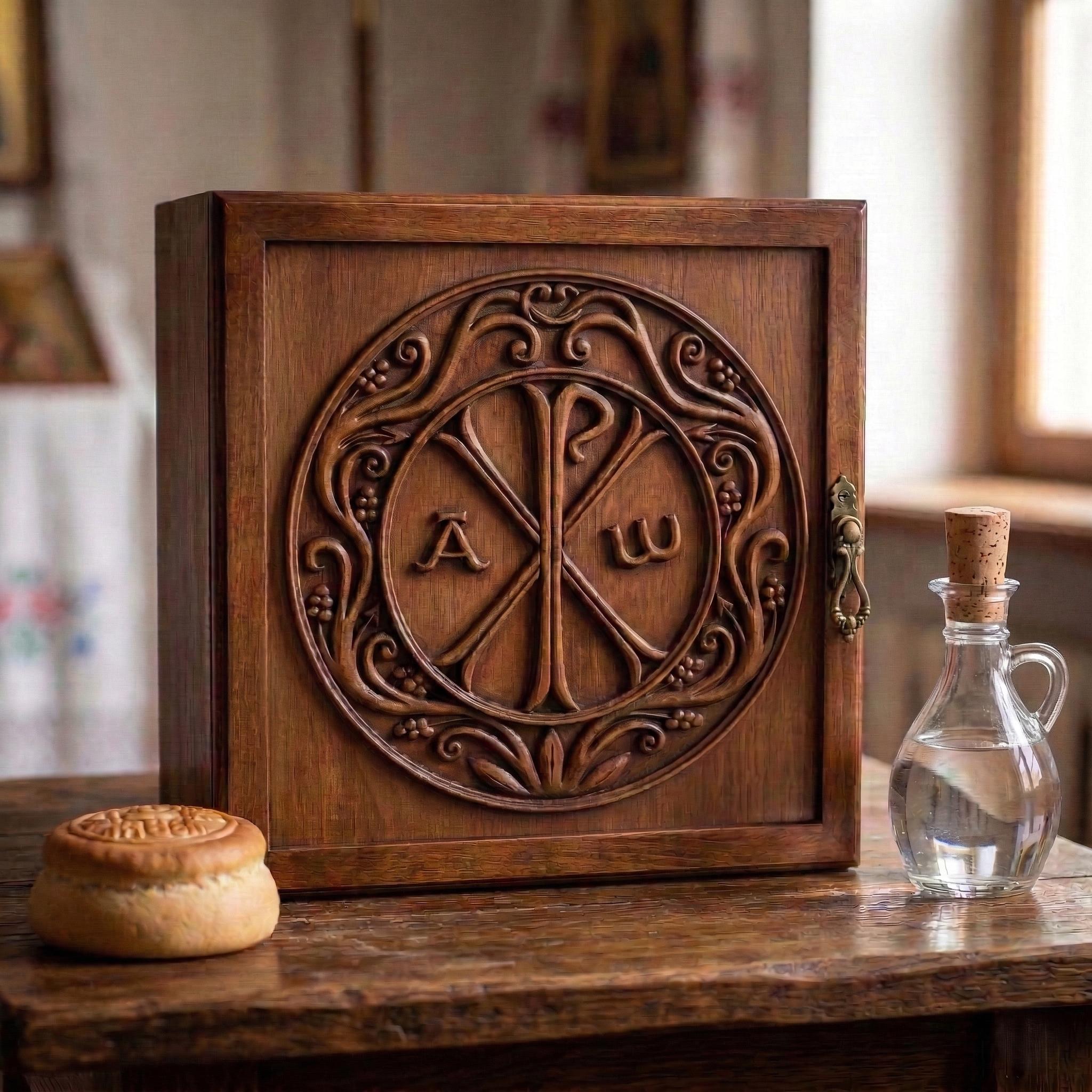 9.8x9.8x7.9 in Wooden Prosphora Box, Prosphora Box, Orthodox Box, Church Container, Wooden Church Box, Prosphora Storage, Antidoron Box