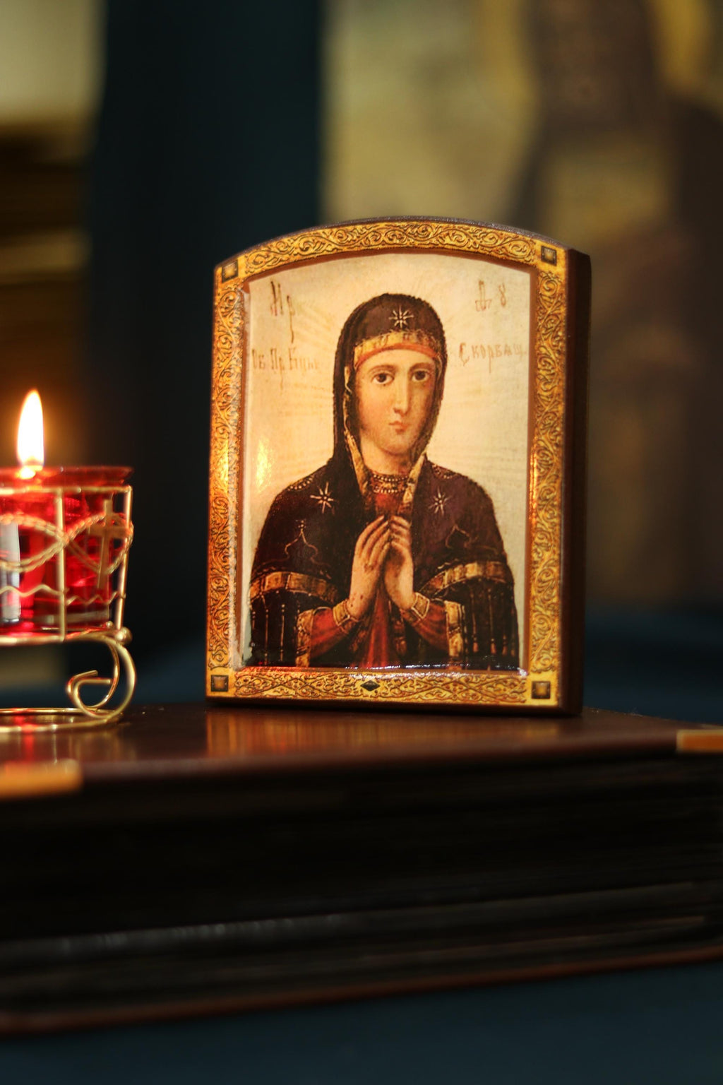 Wooden Orthodox Icon 6.3x4.7 in Our Lady of Sorrows, Virgin Mary, Mother of God