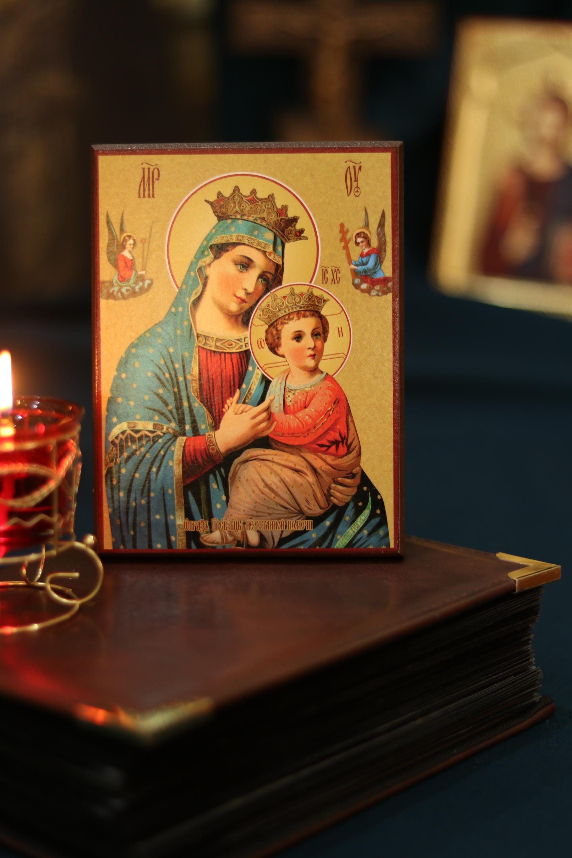 Wooden Icon Orthodox Icon . Our Lady of Perpetual Help, Virgin Mary, Mother of