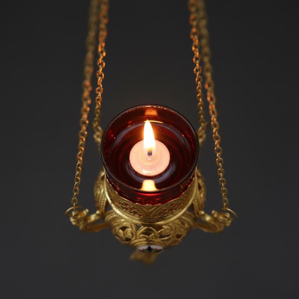 Enamel Hanging Oil Lamp 7.87×3.94 in, Made in Greece, Orthodox Lamp, Icon Lamp, Prayer Light, Church Decor