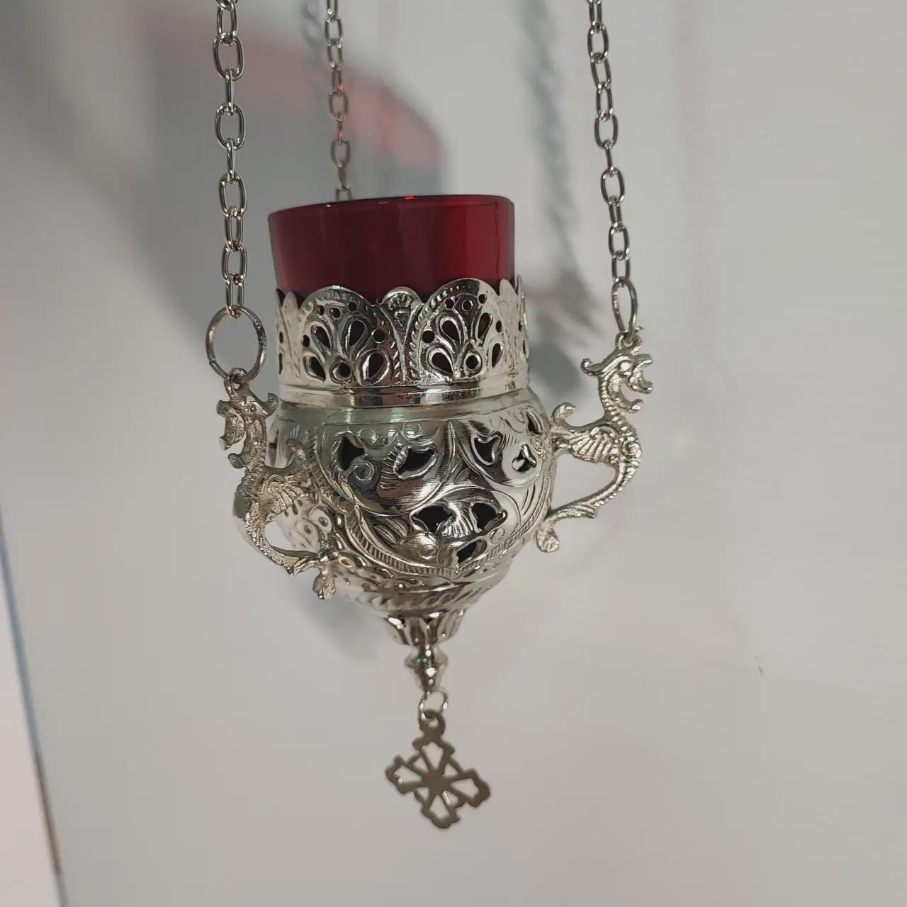 Hanging Lampada 4.7x2.6 in, Chain 15.7 in, Glass Lampada, Orthodox Icon Lamp