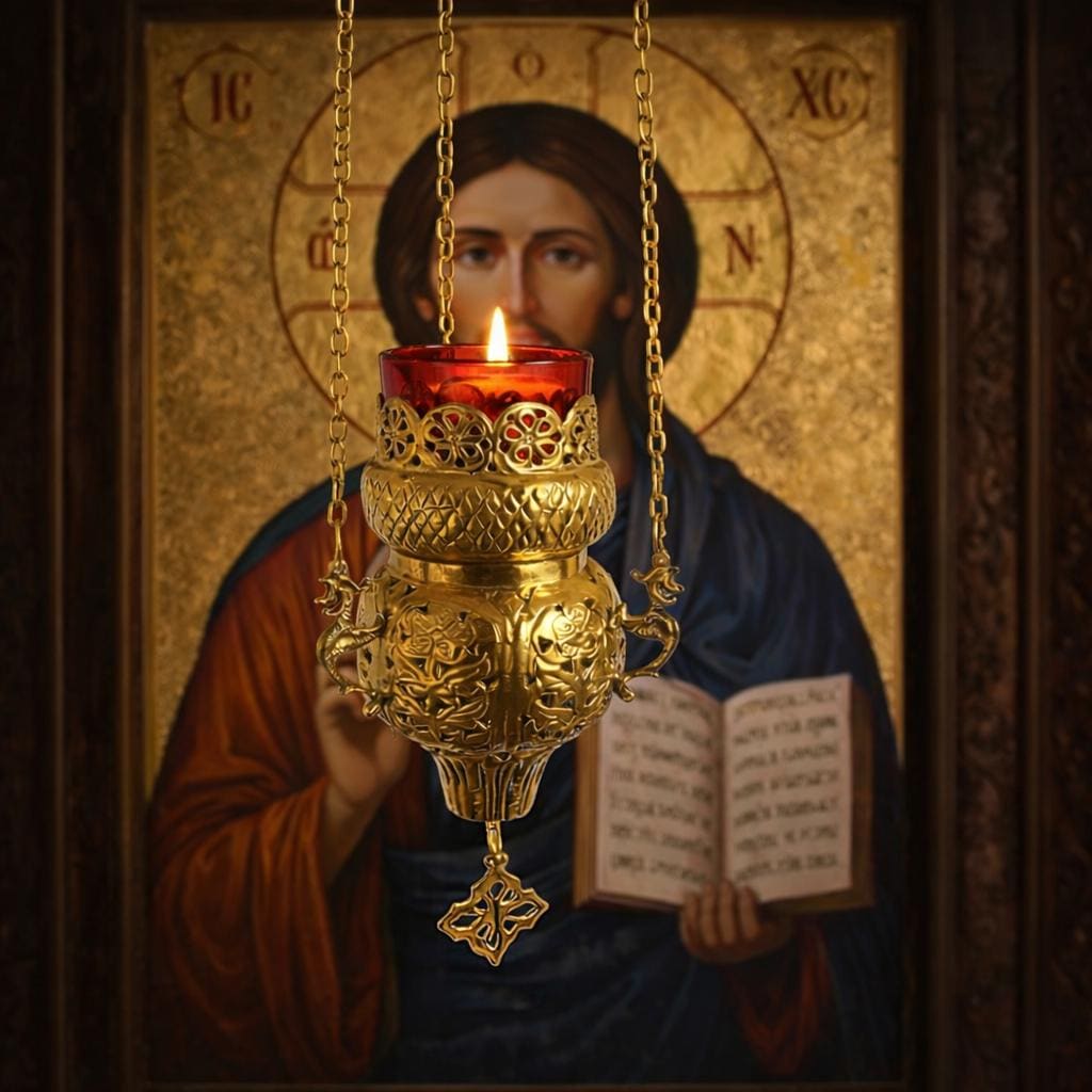 Hanging Orthodox Oil Lamp 5.9 inches, Brass Church Lampada from Greece, Icon Prayer Lamp with Chain, Christian Decor