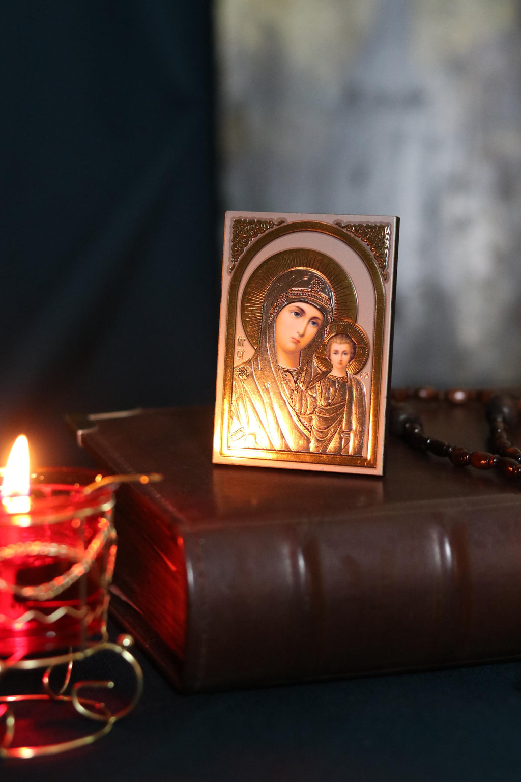 Wooden Orthodox Virgin Mary Icon 3.3in, Mother Of God With Child, Small Prayer Icon
