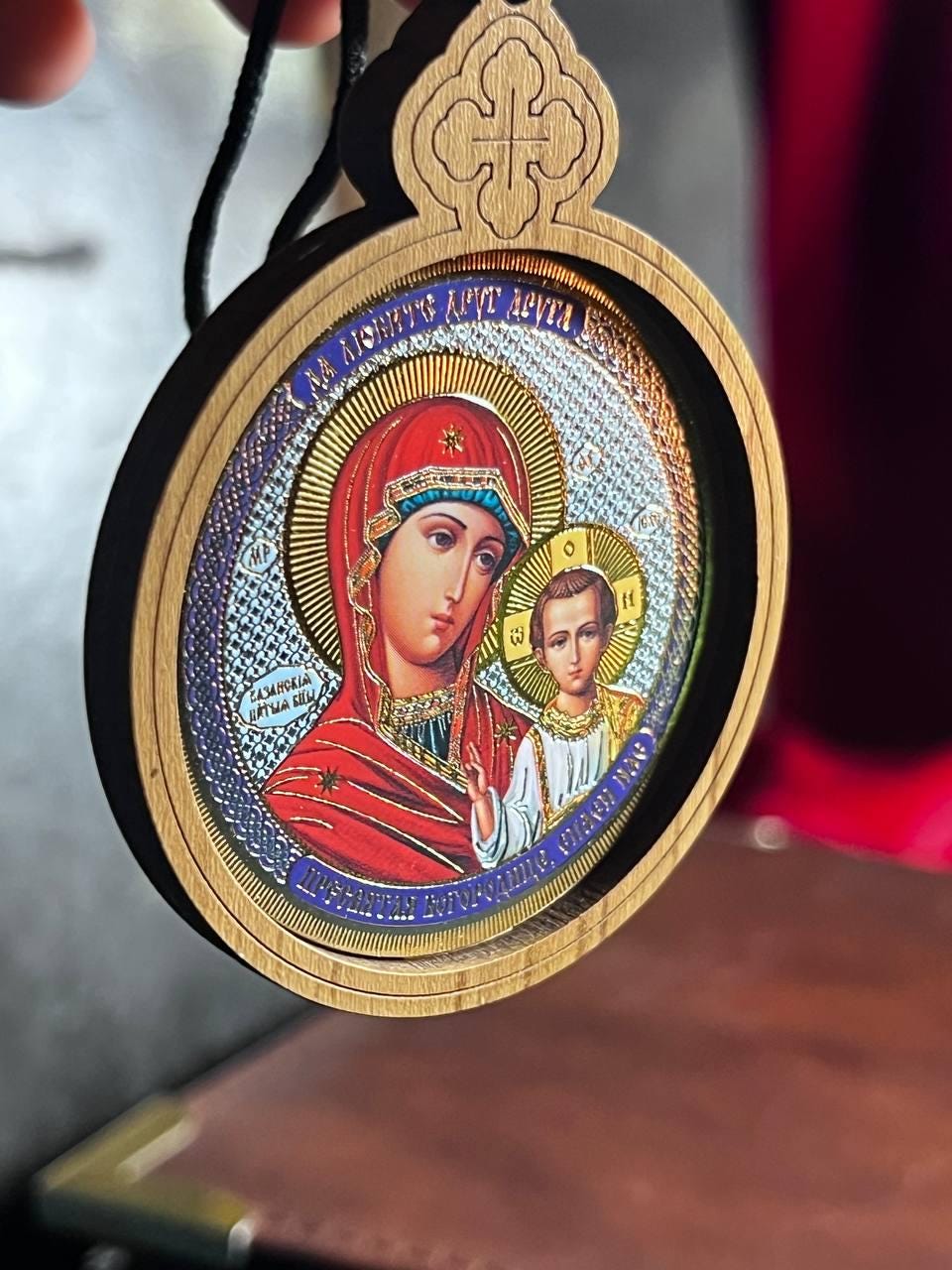 Pendant cross with icon in car | Wooden pendant in car | Cross in car | Pendant with icons | Pendant | Wooden cross | Tassel pendant | Cross