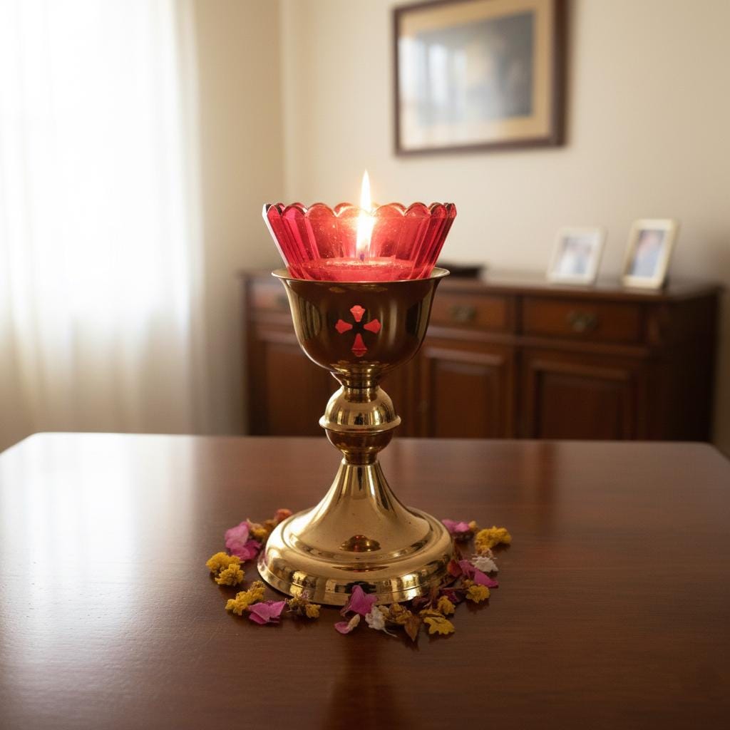 Metal Table Icon Lamp 4.13×5.51 in, Orthodox Lamp, Oil Lamp, Icon Lamp, Prayer Light, Church Decor