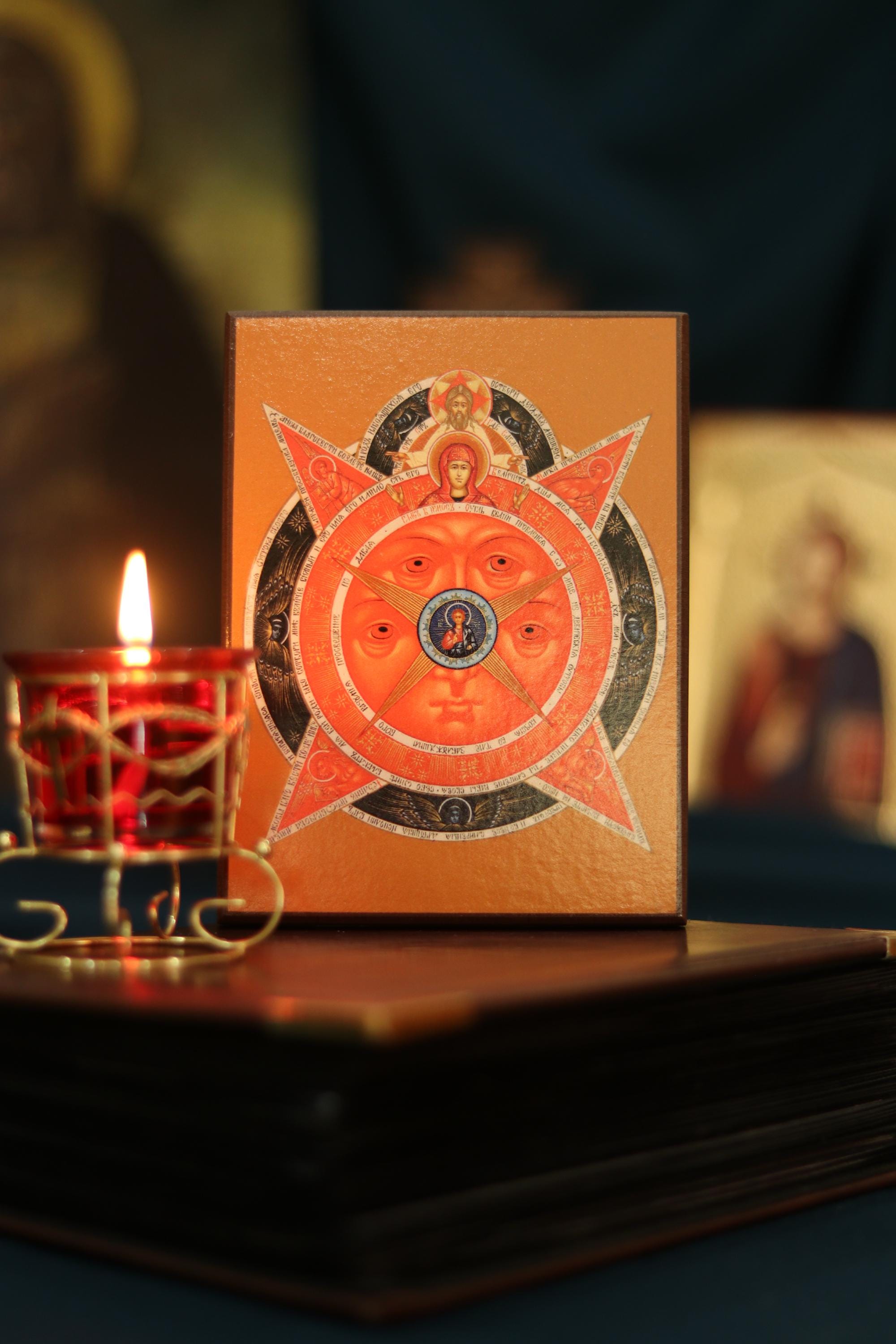Wooden Orthodox Icon All Seeing Eye of God 7.9x5.9 inches, Christian Icon Trinity Symbol, Prayer Home Decor