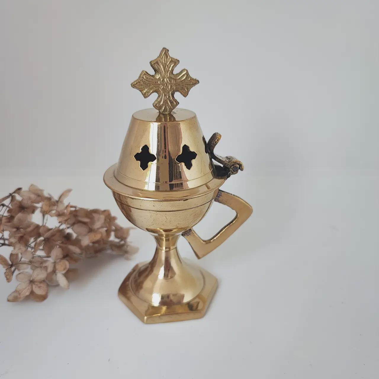 Metal Incense Set 3.9in, Orthodox Censer with Icon, Greek Incense & Charcoal.