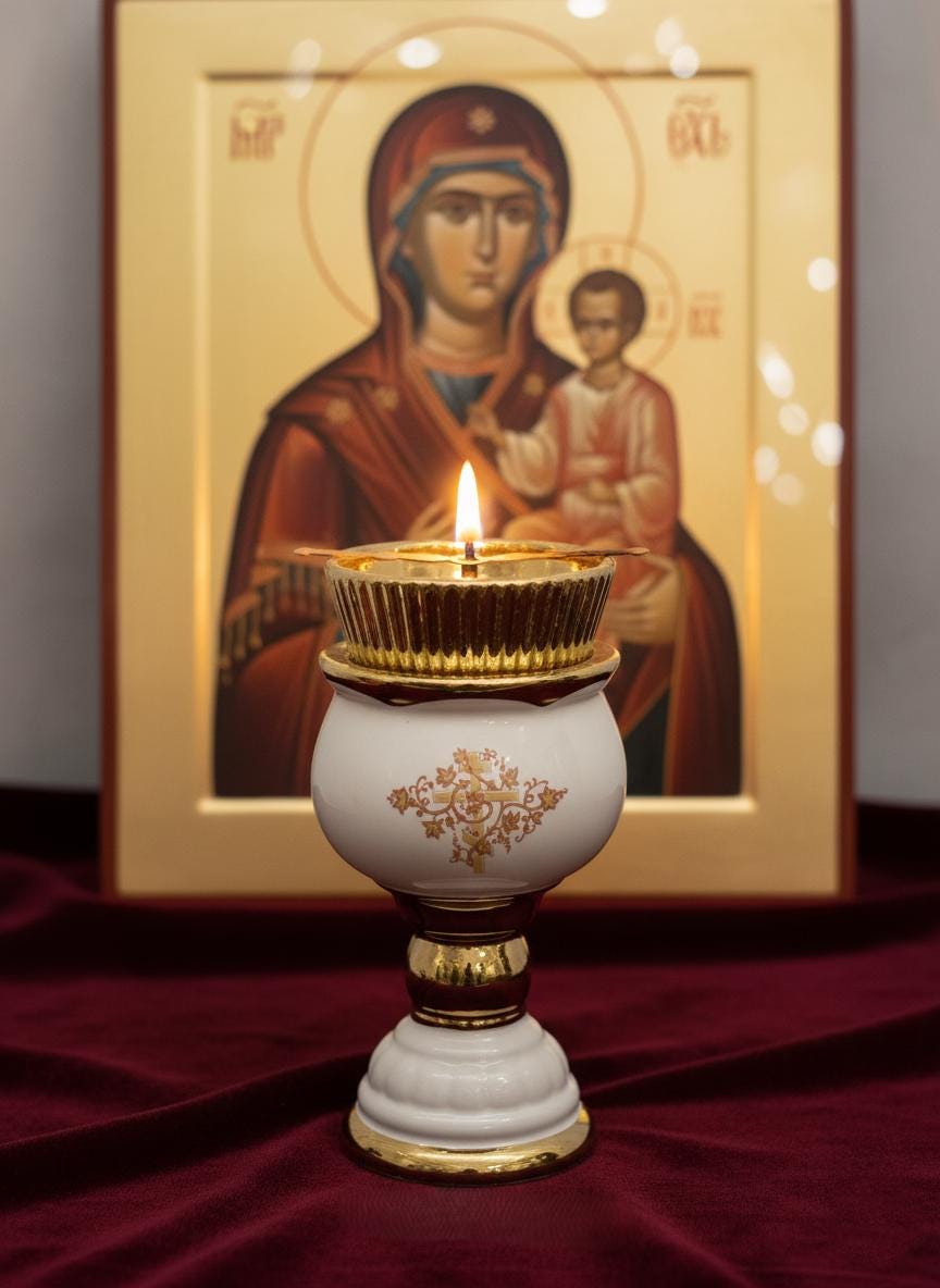 Ceramic Table Oil Lamp 6.7in, Icon Lamp, Retro Oil Lamp, Glass Oil Lamp, Vintage Oil Candle, Orthodox Lamp, Prayer Lamp, Eastern Orthodox